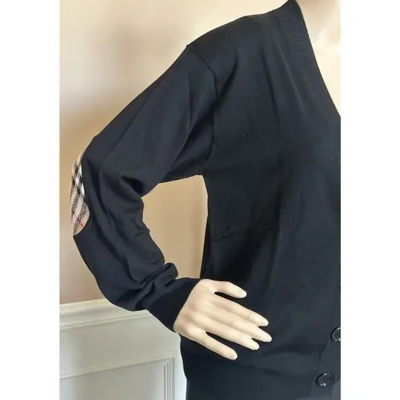Burberry Dornoch Wool Black Elbow Patch Cardigan Sweater Small 8091030 NWT $860 - Picture 6 of 10